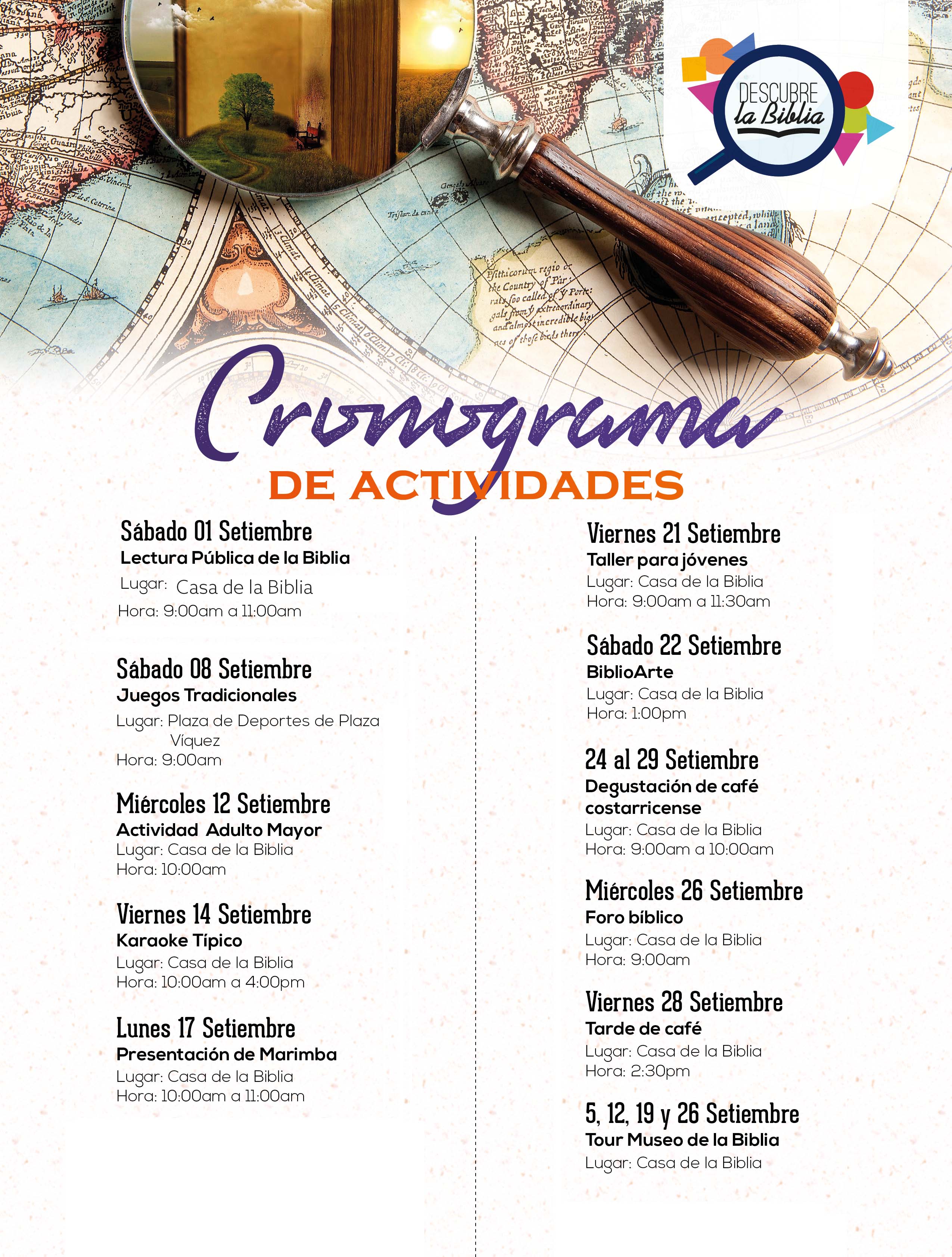 Cronograma De Las Actividades Del Mes De La Biblia Sociedad Bíblica De Costa Rica 0946