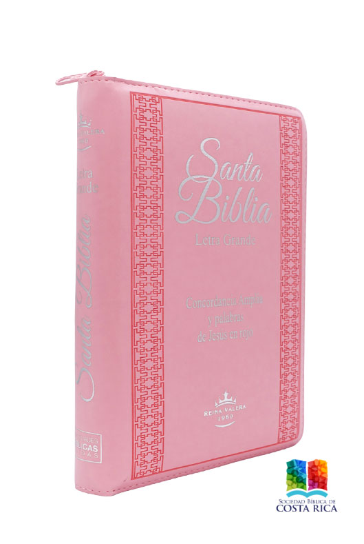 Biblia Reina Valera Letra Grande Zíper Rosa