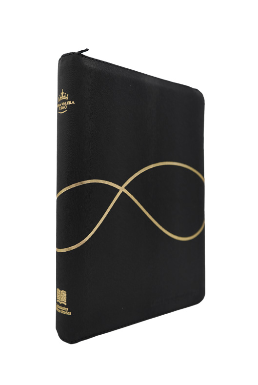 Biblia Color Negro Detalles Dorados Letra Super Gigante
