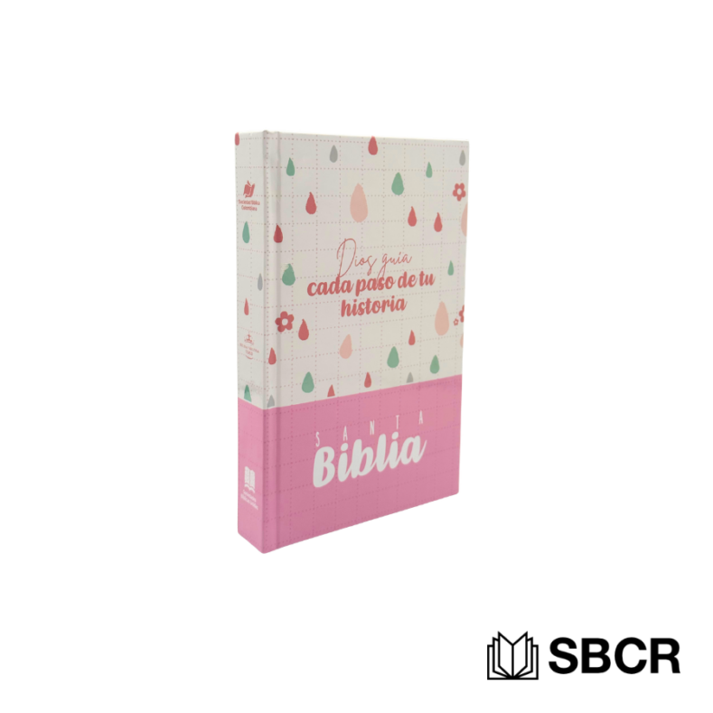 Biblia Reina Valera 1960 tapa dura blanca con rosado, Dios guía cada paso de tu historia