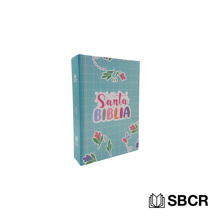 Biblia Reina valera 1960 tapa dura color verde menta con cuadricula y diseño de flores