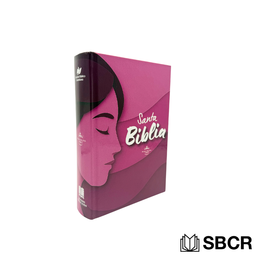 Biblia Reina Valera 1960, tapa dura color morado con diseño de mujer