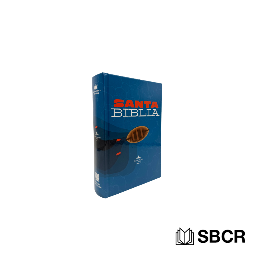 Biblia Reina Valera 1960 tapa dura azul con diseño de barco