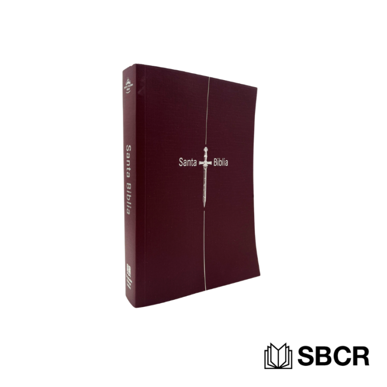 Biblia Reina Valera 1960, tapa rustica, color vino con diseño de espada