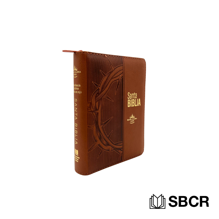 Biblia Reina Valera 1960 con estuche en color café diseño de corona e indice externo