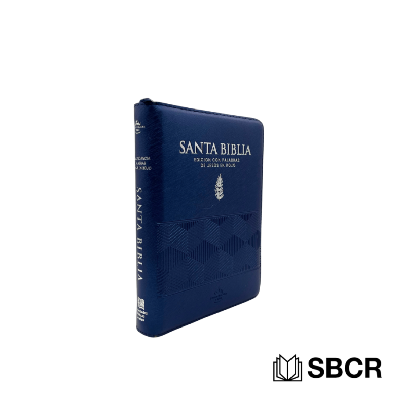 Biblia Reina Valera 1960, con cremallera color azul e indice en letra plateada