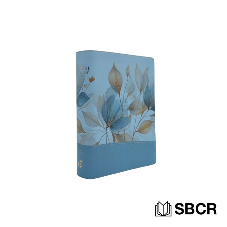 Biblia de la mujer conforme al corazón de Dios color turquesa y celeste de petalos en Reina Valera 1960