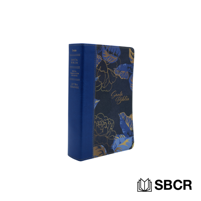 Biblia Nueva Traducción Viviente color azul con flores en amarillo